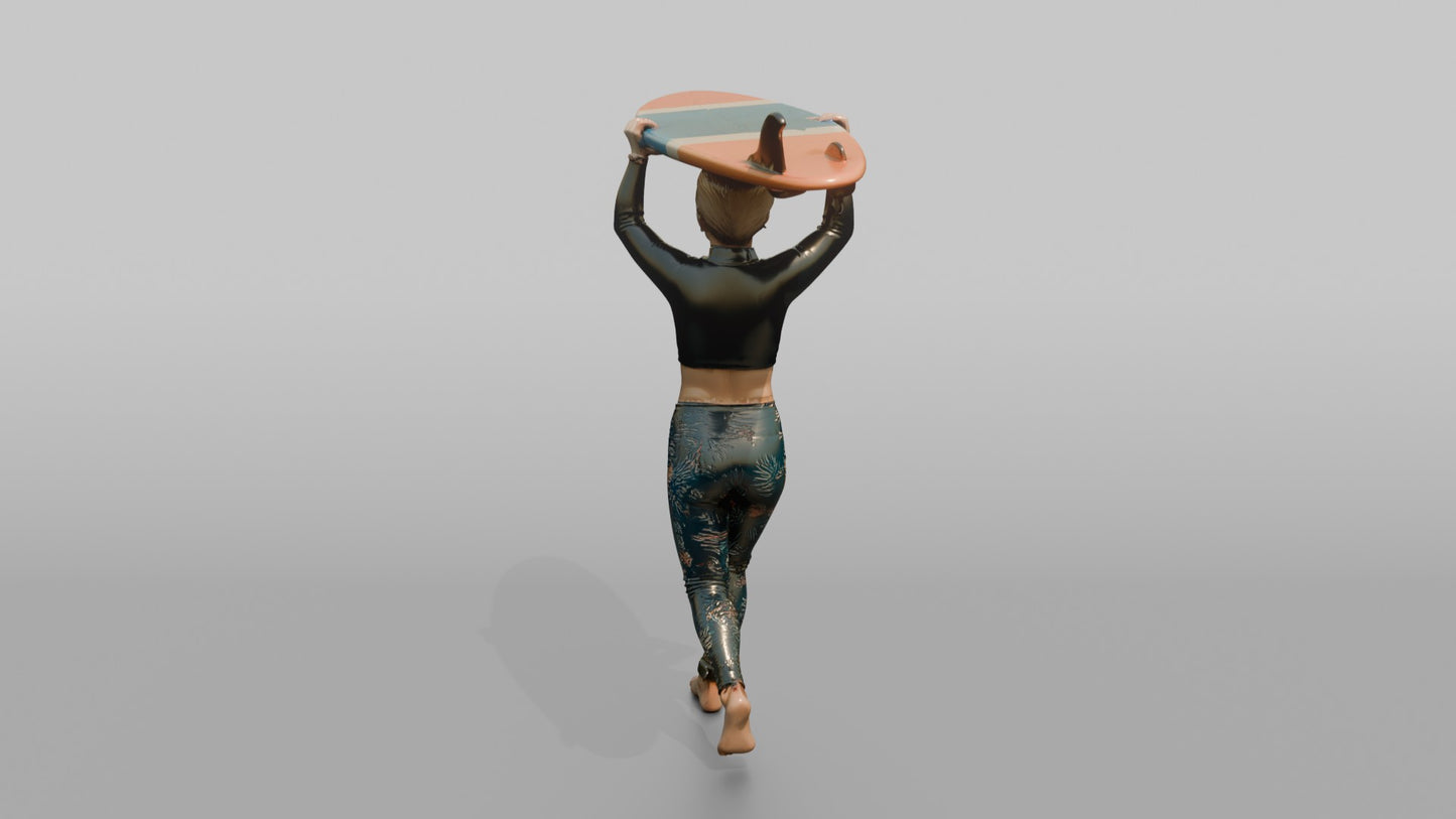 Surfer Carrying Her Board Overhead