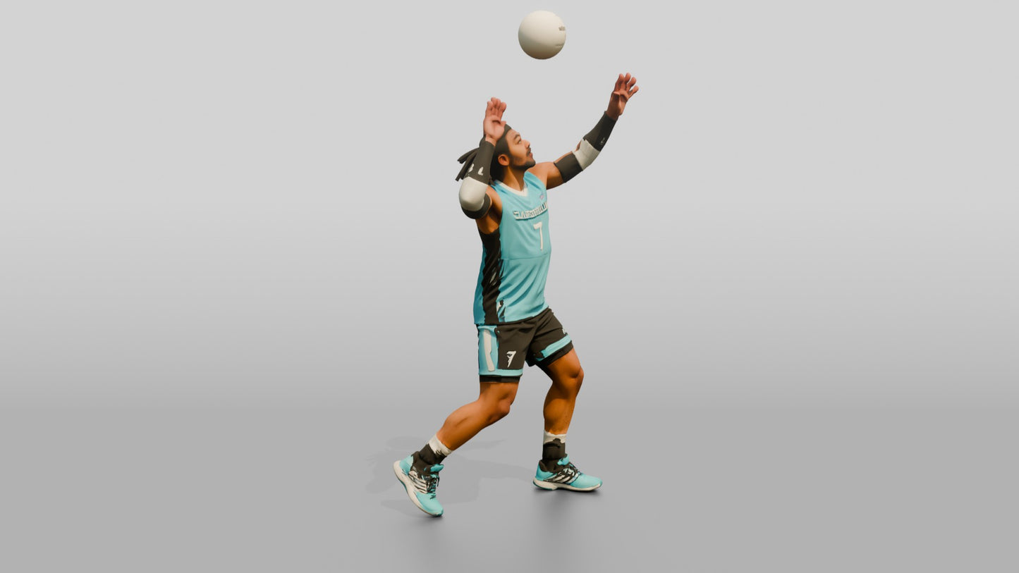Male Volleyball Player in Cyan and Black Kit