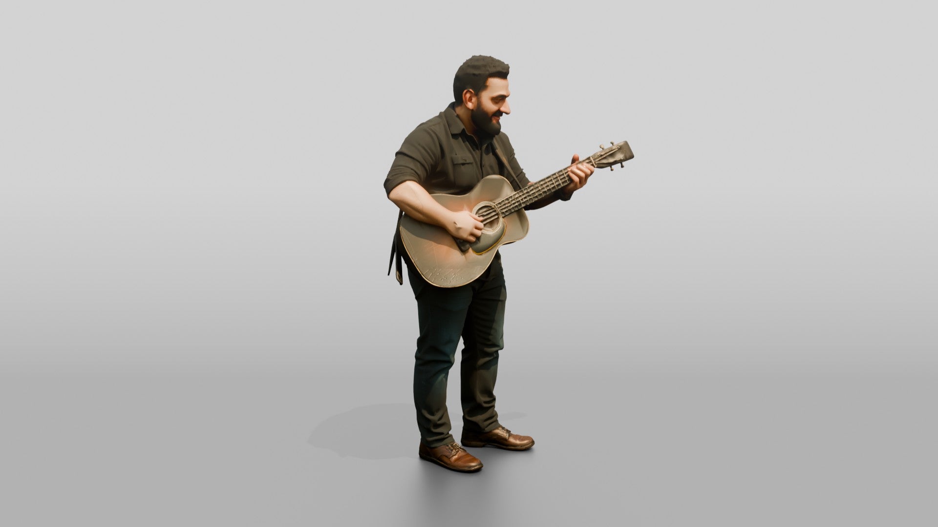 Homeless Man Playing an Old Acoustic Guitar