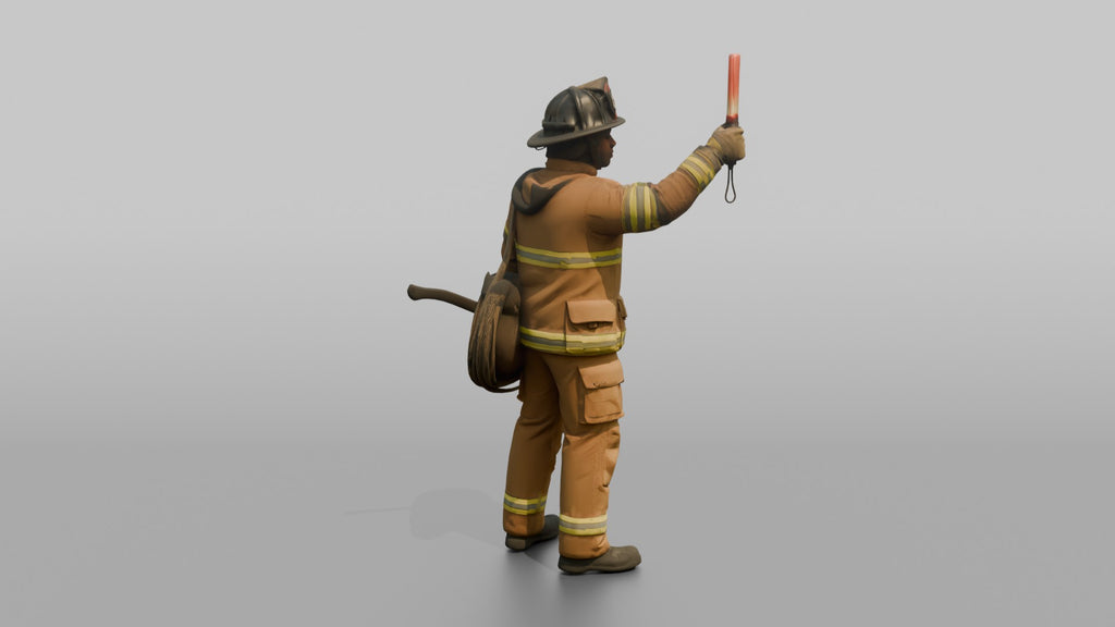Firefighter Man Signaling Down the Line with a Illuminated Baton