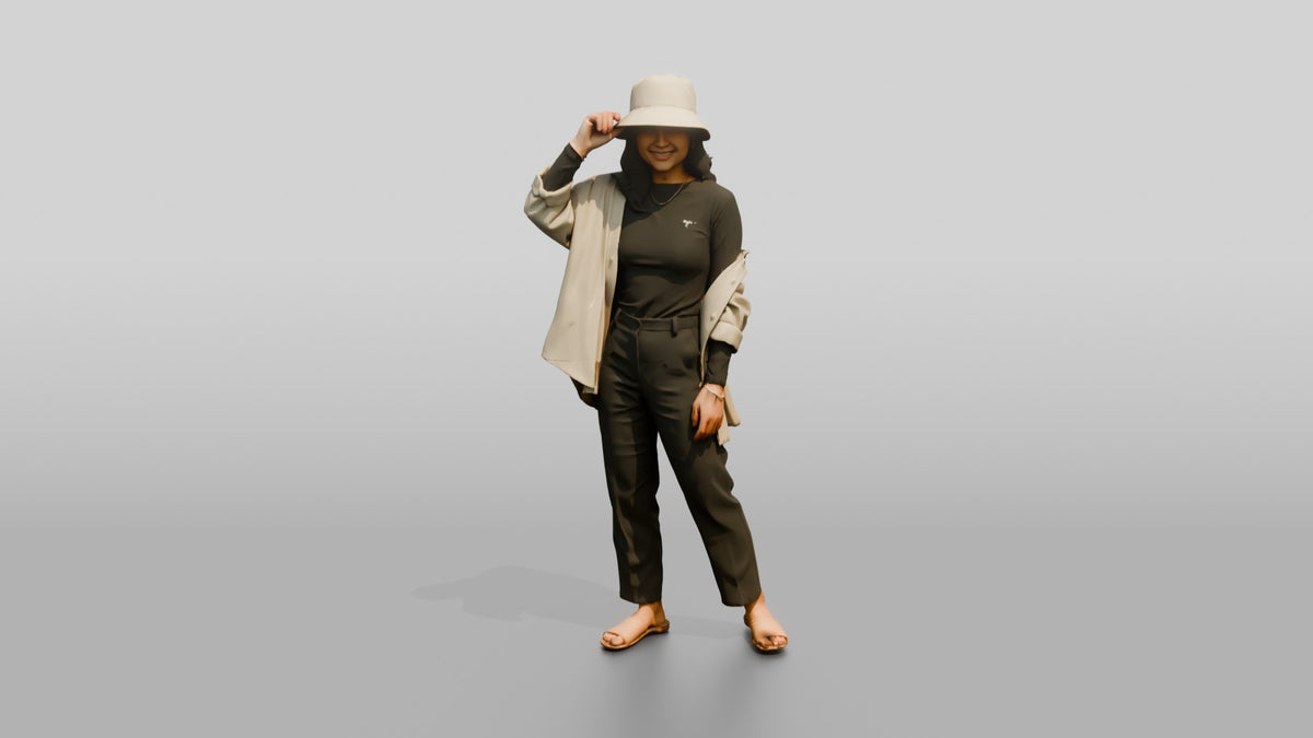 Woman Touching the Rim of Her Hat - 3D character model, view 5