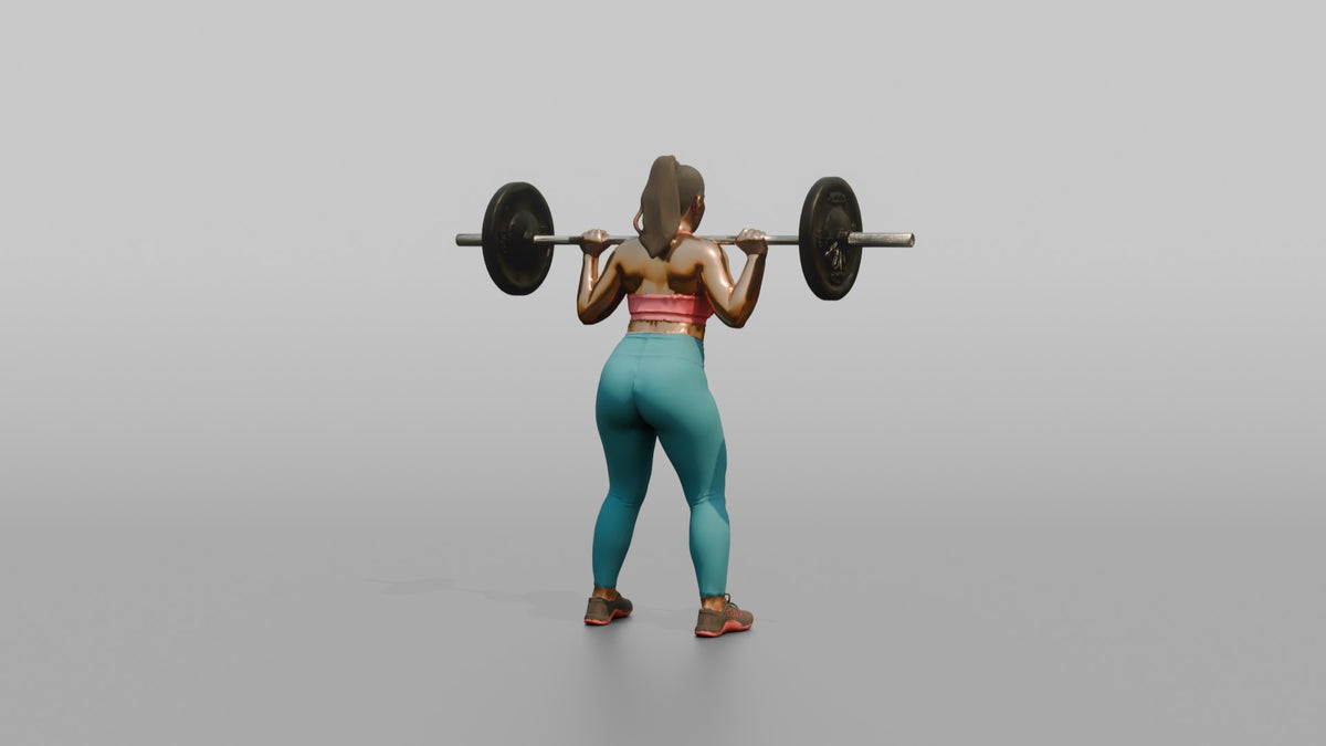 Weightlifter Woman Resting A Barbell On The Upper Back Before A Squat - 3D character model, view 3