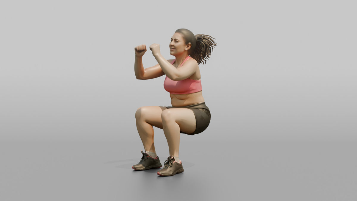 Bodyweight Athlete Woman Mid-air During A Jump Squat - 3D character model, view 4