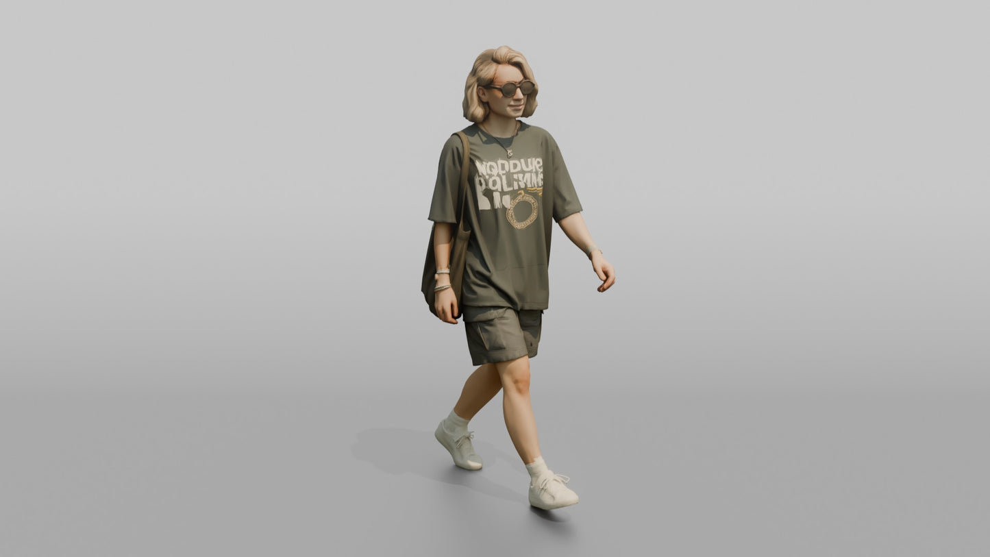 Scandinavian Woman Walking in an Oversized Graphic Tee