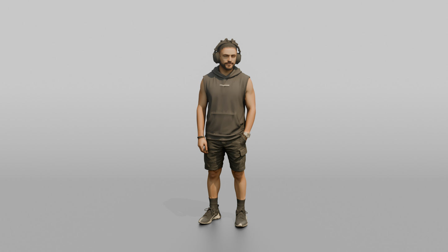 Vacationer Wearing Sleeveless Hoodie And Shorts