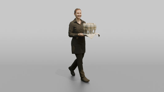 Cocktail Server Woman Balancing A Tray Of Champagne Glasses - 3D character model