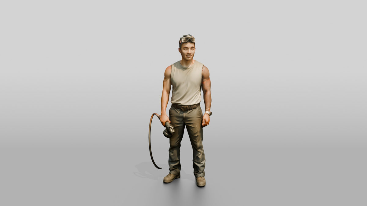Mechanic Holding a Pneumatic Grinder - 3D character model, view 5