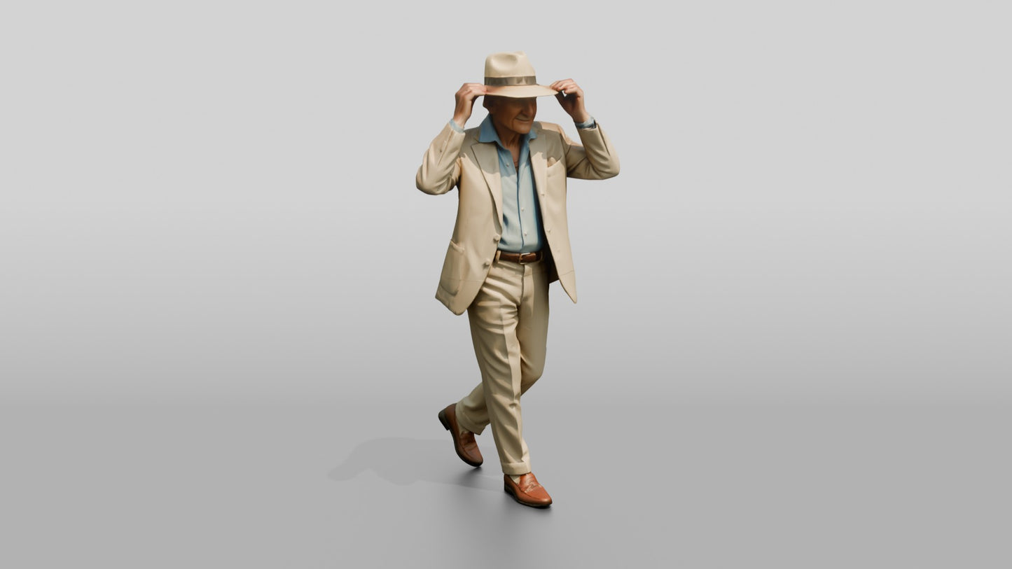 Elderly Slender Italian Gentleman Adjusting His Panama Hat