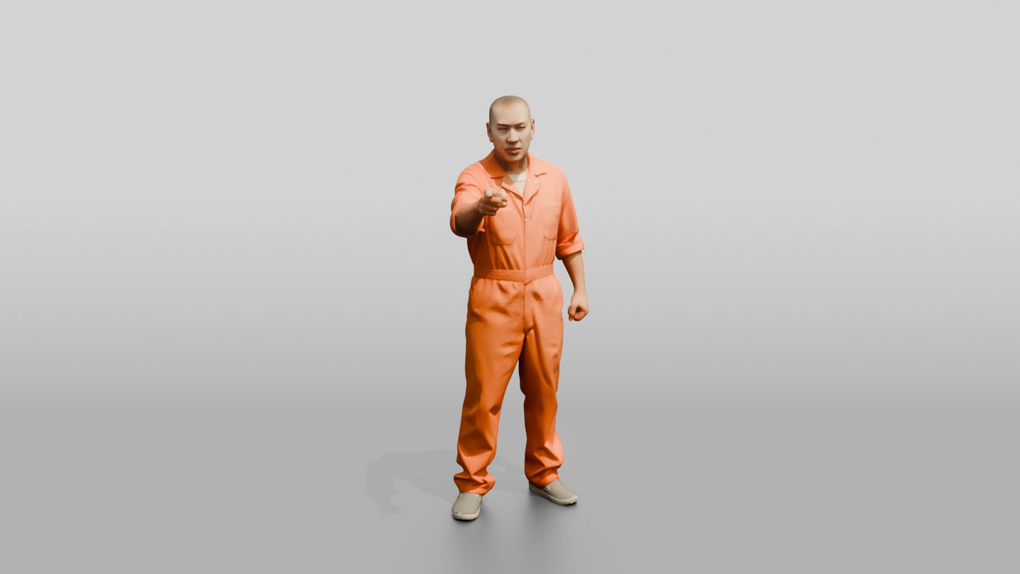 East Asian Male Prisoner in an Orange Jumpsuit