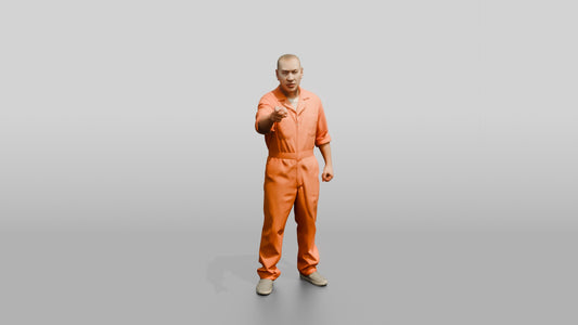 East Asian Male Prisoner in an Orange Jumpsuit - 3D character model, view 1