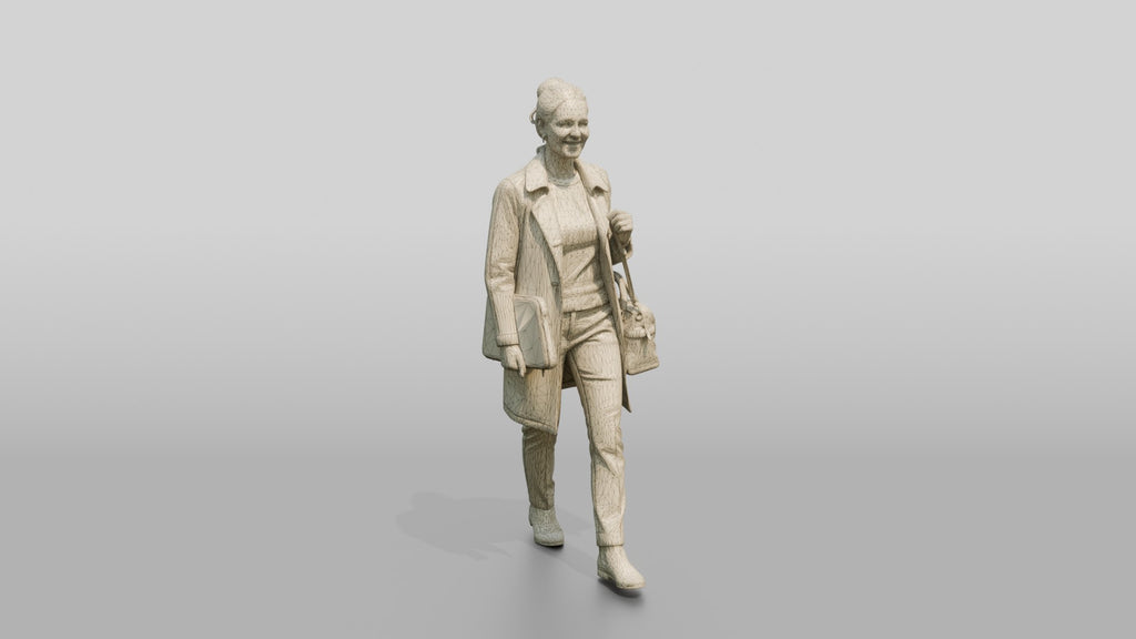 Woman in Beige Trench Coat Walking with Handbag and Briefcase