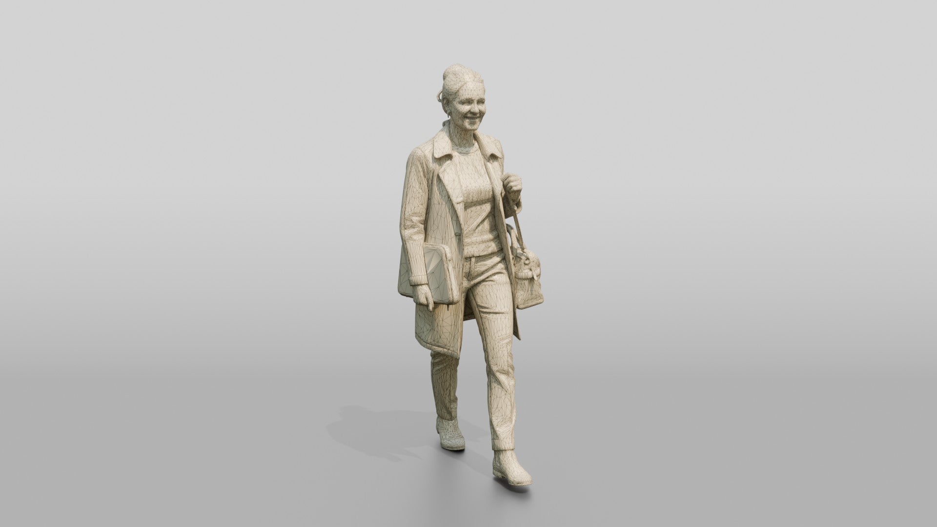 Woman in Beige Trench Coat Walking with Handbag and Briefcase