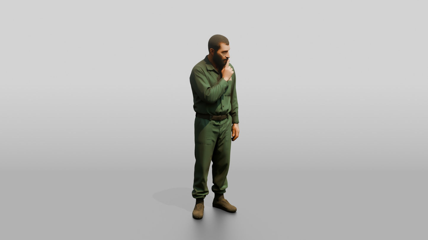 Middle Eastern Male Prisoner in a Dark Green Uniform