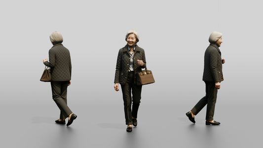 Elderly Asian Woman in Quilted Jacket with Luxury Handbag