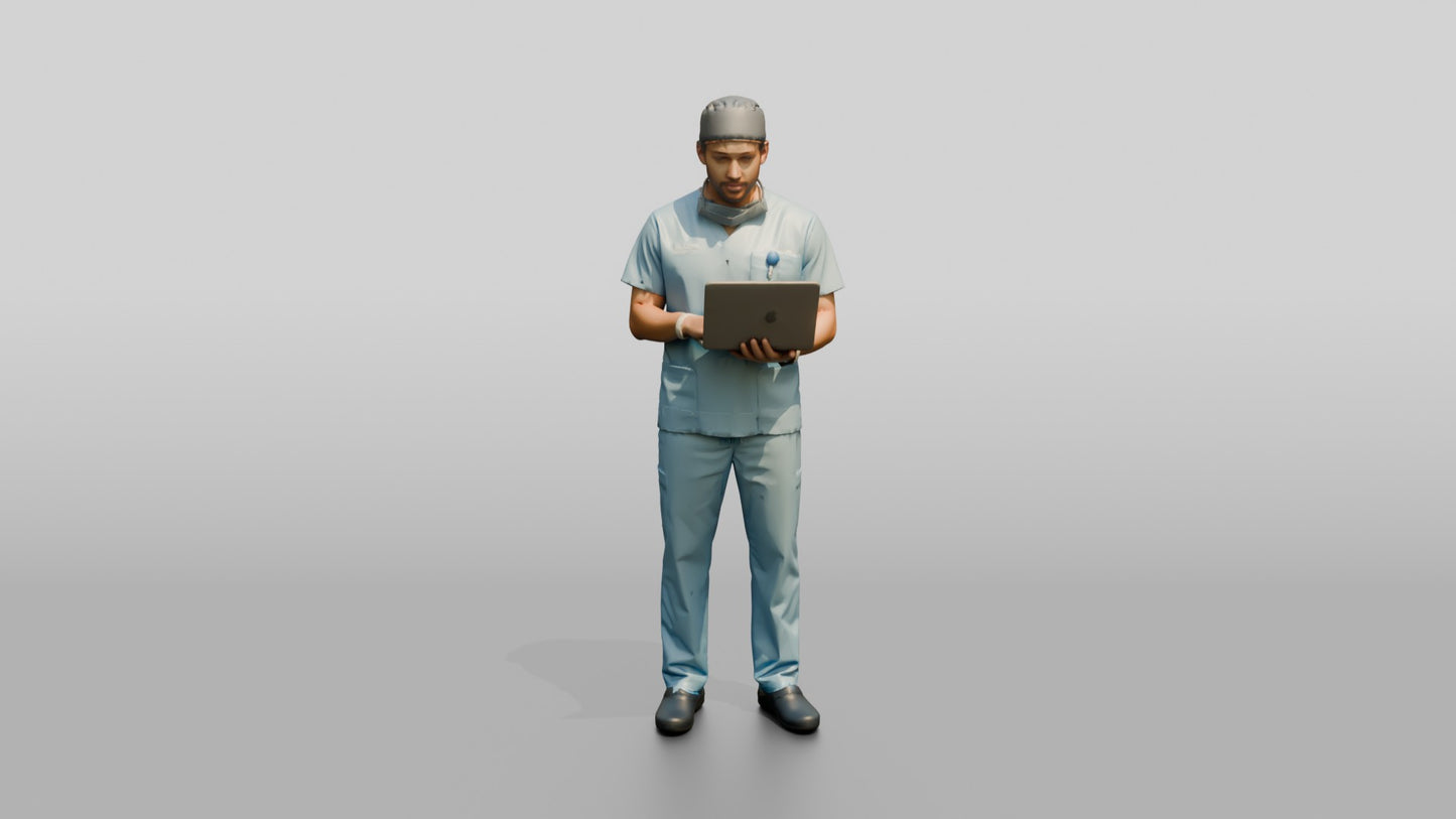 Young Mixed-Race Man Doctor with Laptop