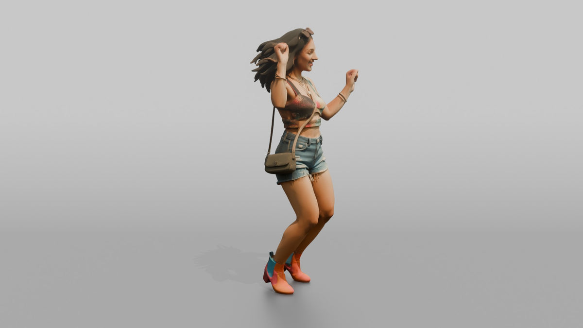 Patron Woman Dancing With Sunglasses Pushed Up, Colorful Outfit - 3D character model, view 2