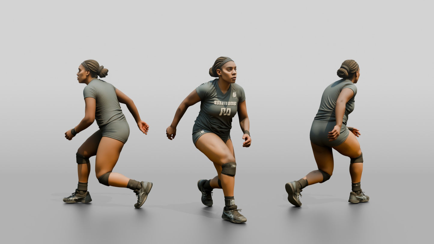 Black Female Volleyball Player in Solid Dark Grey Uniform