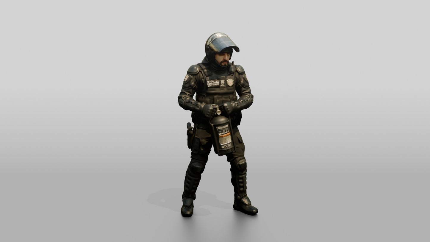 Riot Police Officer Standing with Weapon
