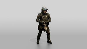 Riot Police Officer Standing with Weapon - 3D character model, view 1