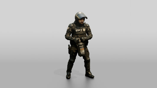 Riot Police Officer Standing with Weapon - 3D character model, view 1