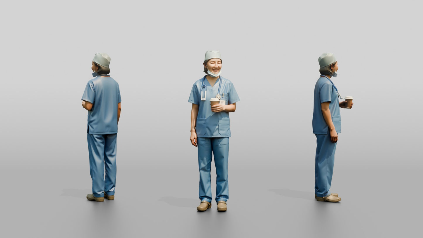 Middle-Aged East Asian Woman Doctor Holding Coffee
