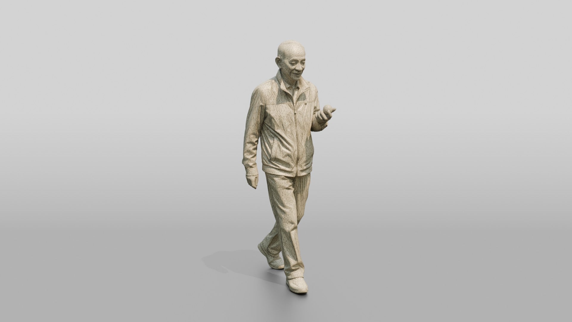 Elderly Chinese Man Walking with Hand Exercise Balls