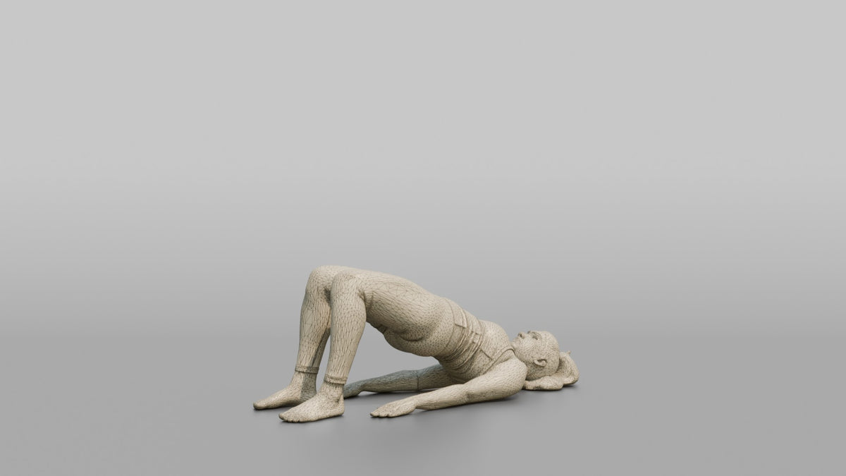 Bodyweight Athlete Woman At The Top Of A Glute Bridge - wireframe topology preview
