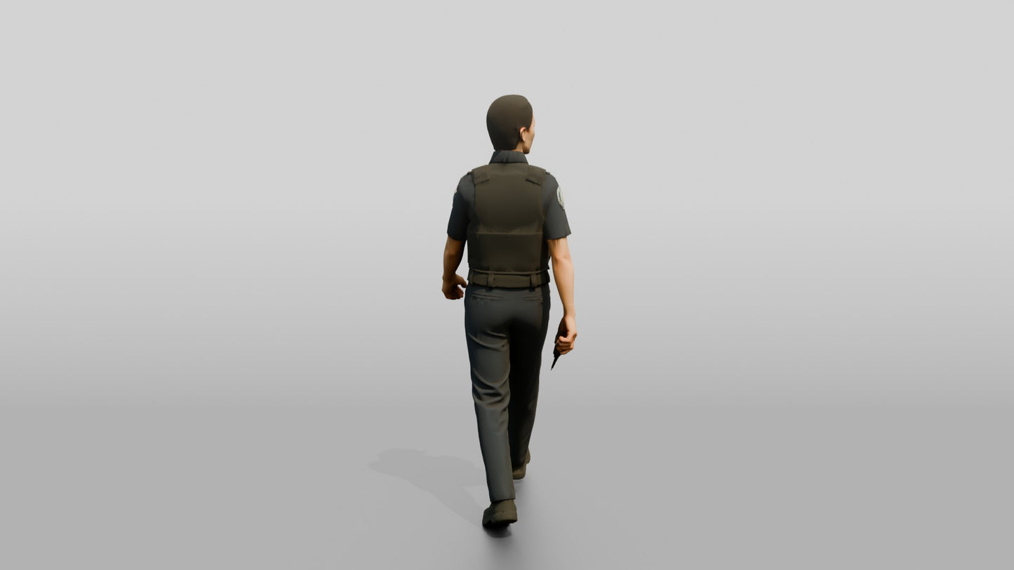 Female Police Officer Turning While Walking