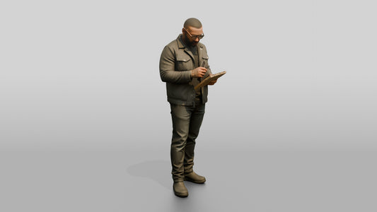 Homeless Man Sketching in a Small Notepad - 3D character model, view 1