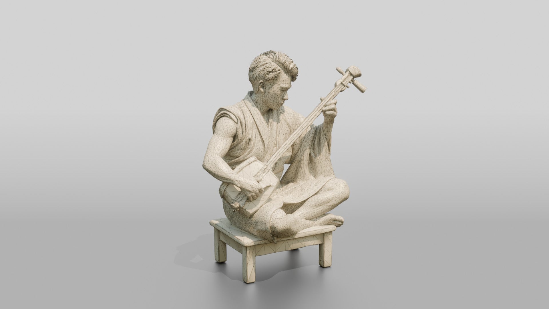 Shamisen Player Striking Silk Strings