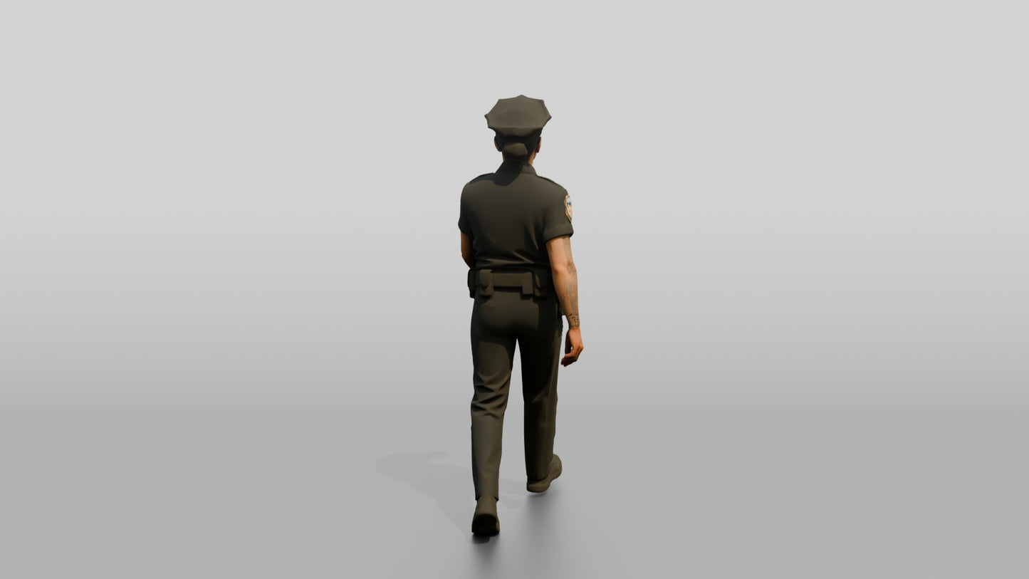 Tattooed Female Police Officer on Patrol