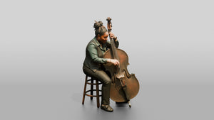 Jazz Double Bassist Plucking Strings - 3D character model, view 1
