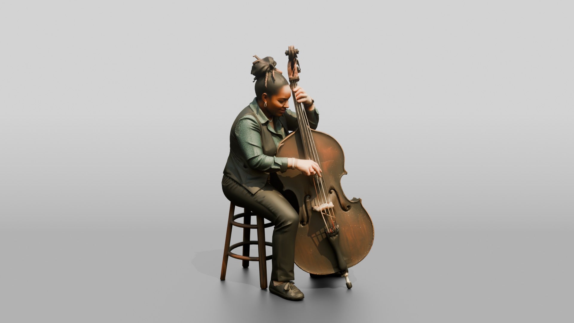 Jazz Double Bassist Plucking Strings