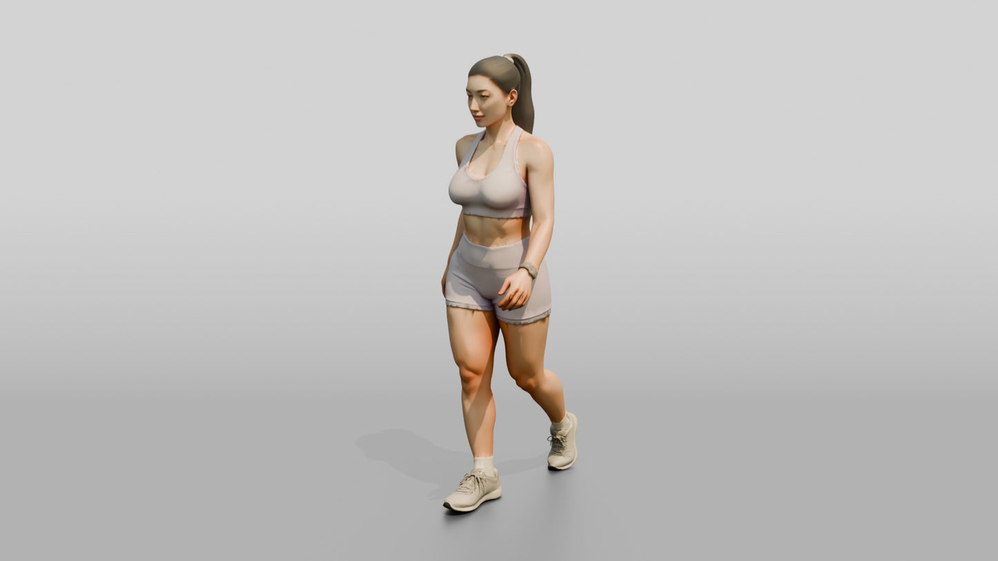 Woman with Ponytail in Mauve Activewear Walking