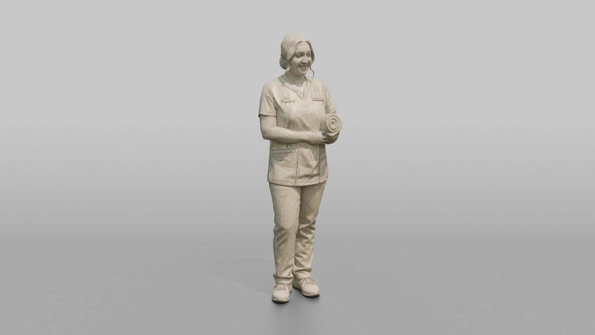 Esthetician Woman Holding A Rolled Hand Towel - wireframe topology preview