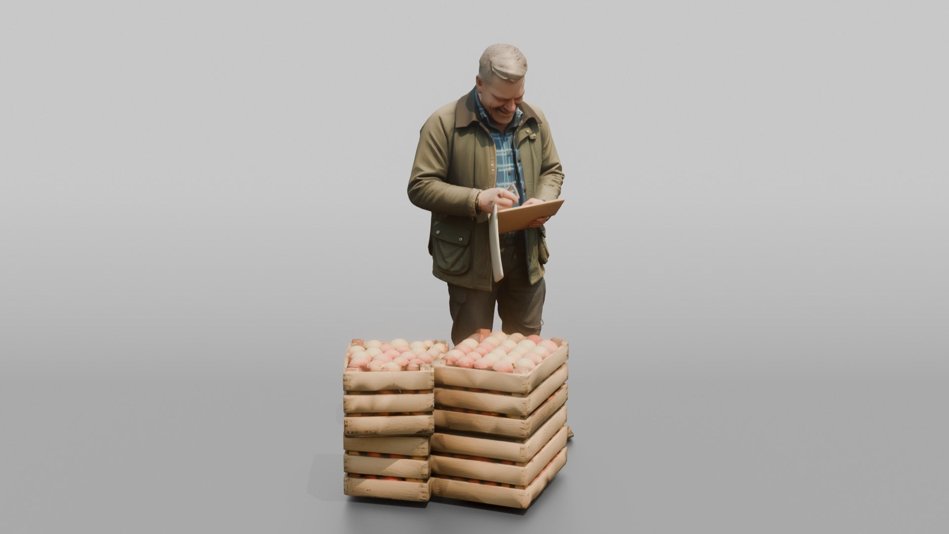Farmer Examining Apples For Quality On Clipboard