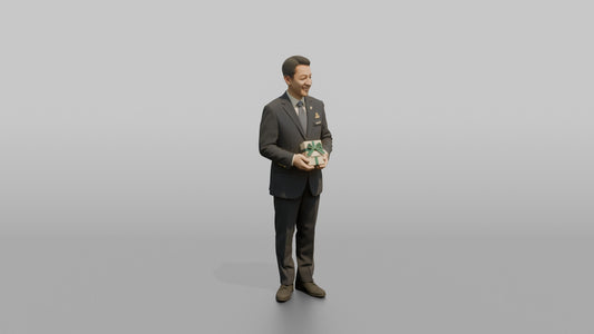 Concierge Woman Holding A Small Gift-wrapped Welcome Package - 3D character model
