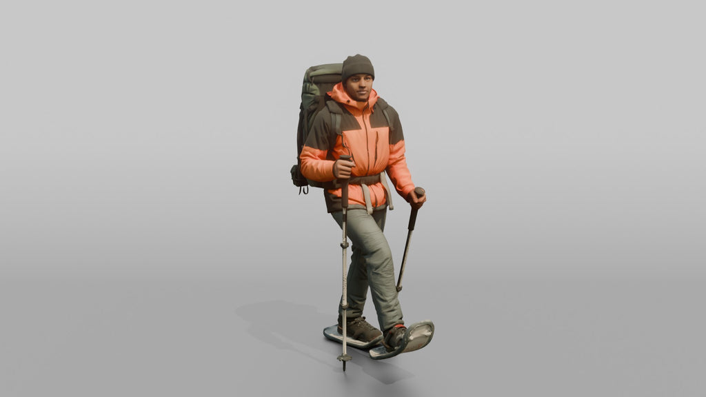 Winter Hiker Stepping Through Deep Snow