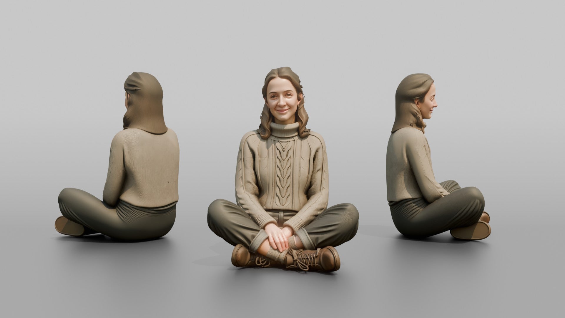 British Girl Sitting Cross-Legged on a Bench