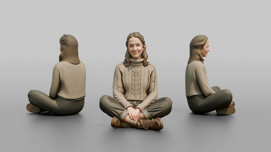 British Girl Sitting Cross-Legged on a Bench