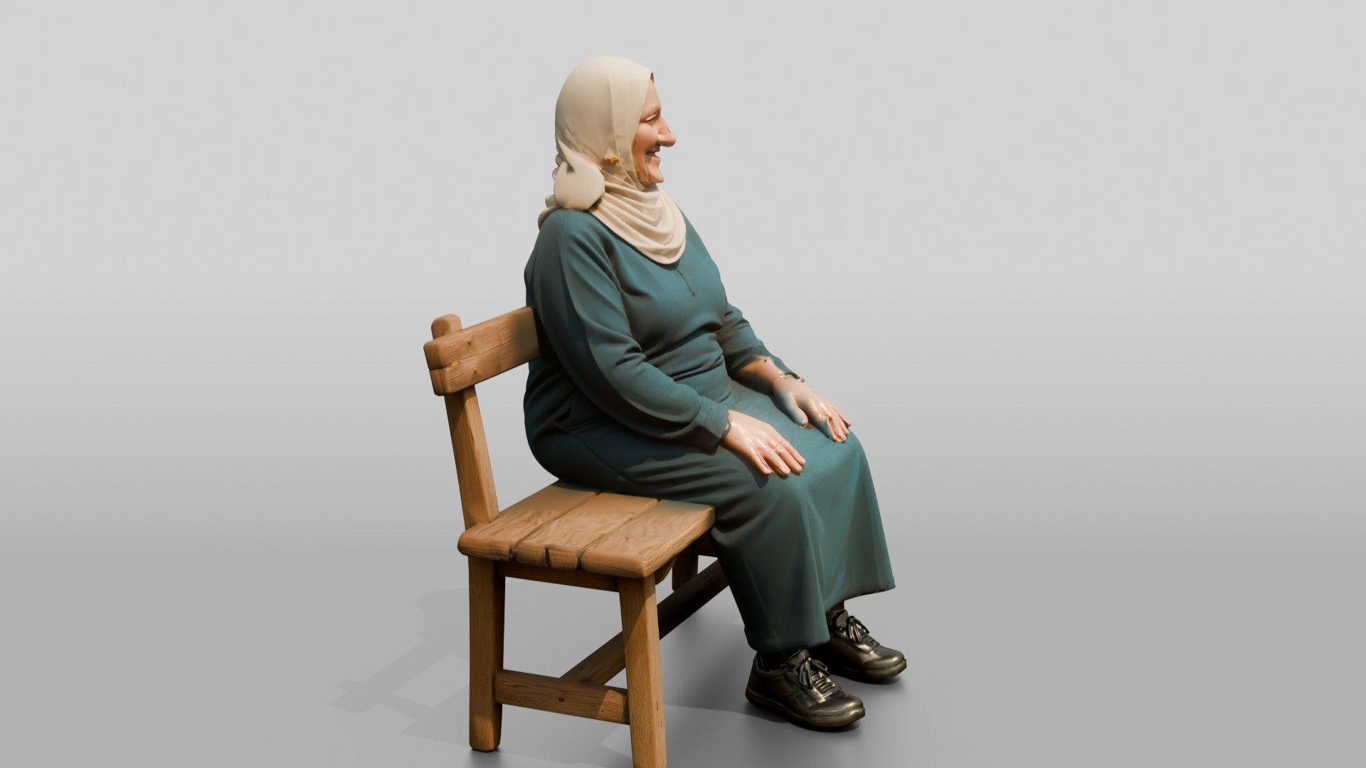 Stocky Elderly Egyptian Woman in Hijab and Kaftan