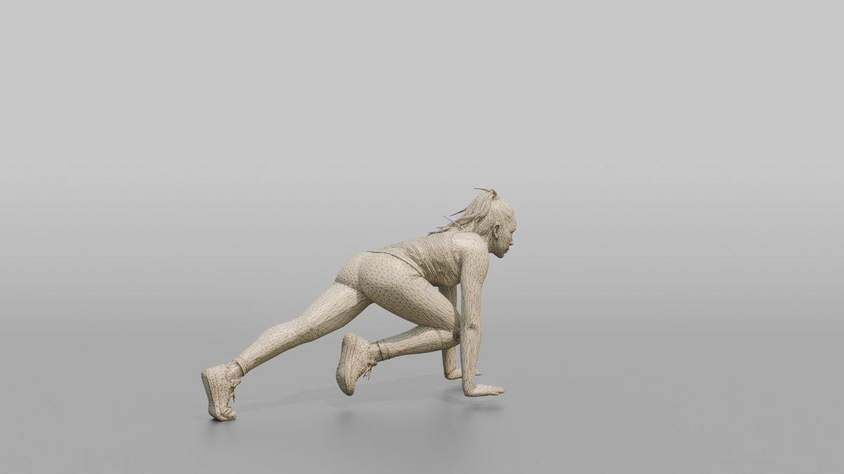 Bodyweight Athlete Woman In A Mountain-climber Position - wireframe topology preview