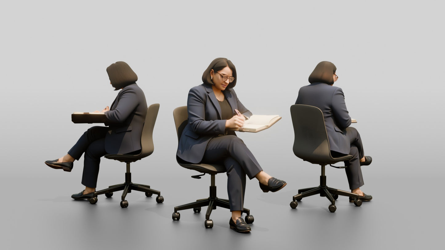 Businesswoman Writing on an Office Chair