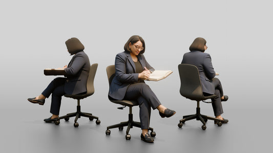 Businesswoman Writing on an Office Chair