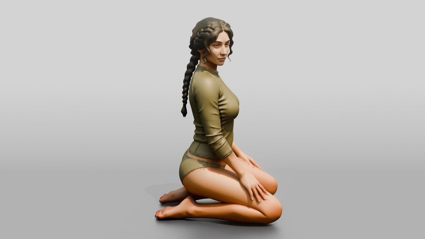 Woman in Olive Rash Guard Kneeling