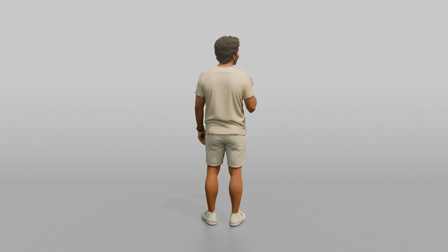 Vacationer Wearing Pastel Yellow Tee And White Shorts