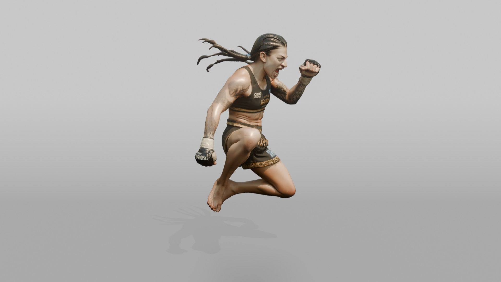 MMA Fighter Aggressive Flying Knee