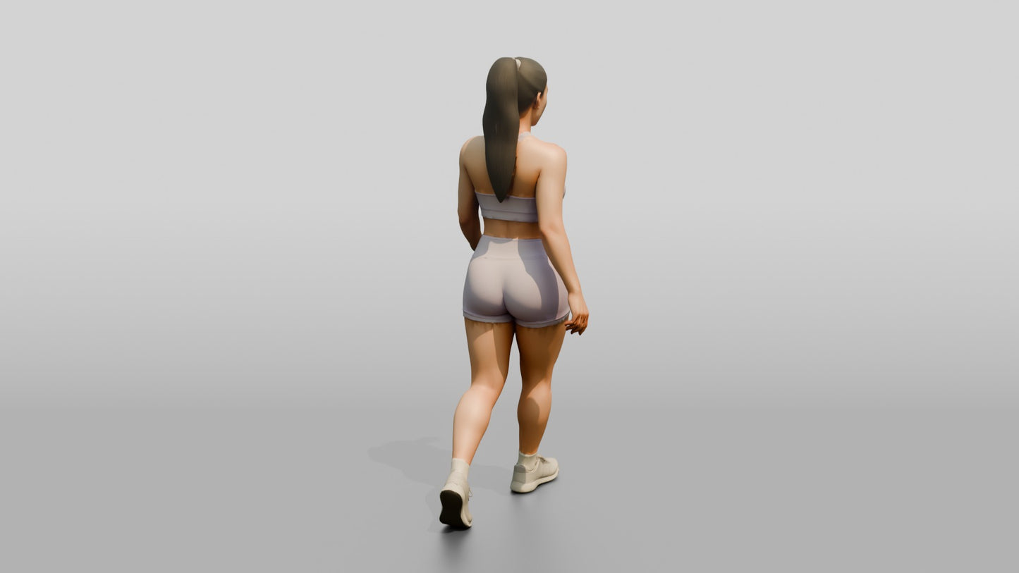 Woman with Ponytail in Mauve Activewear Walking