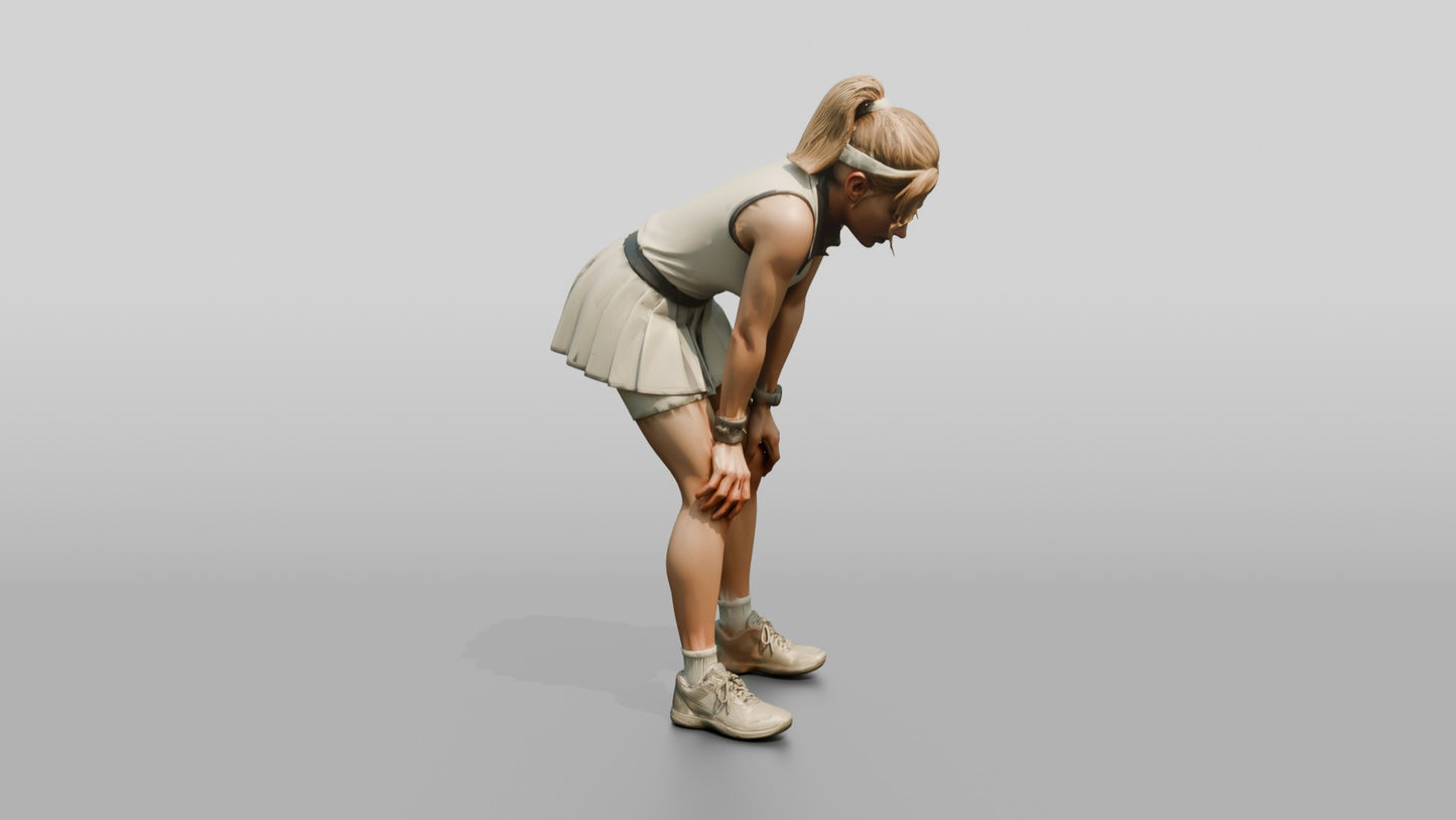 Exhausted Female Tennis Player Catching Her Breath