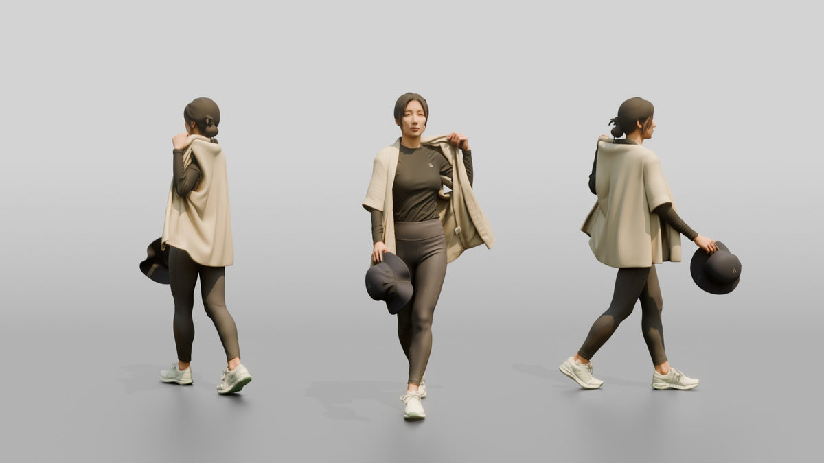 Woman Lifting Linen Cover-Up Off Shoulders - 3D character model